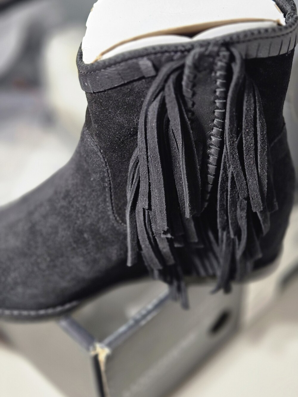 Lucchese Bootmaker Martina Black Suede Fringe Wedge Ankle Booties Women Sz 7 NWT